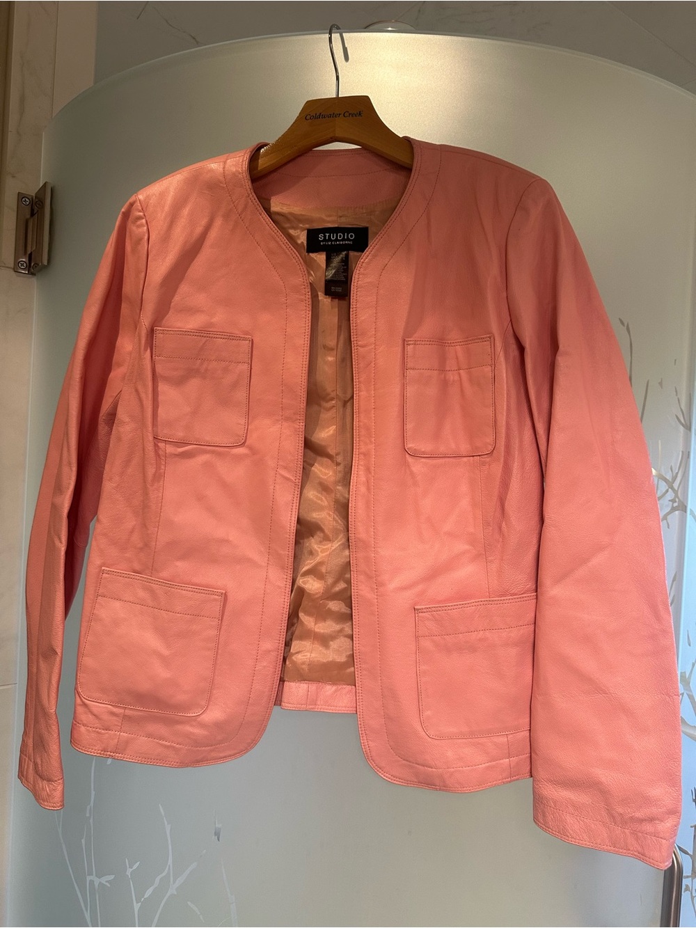 Liz Claiborne Pink Collarless Leather Jacket